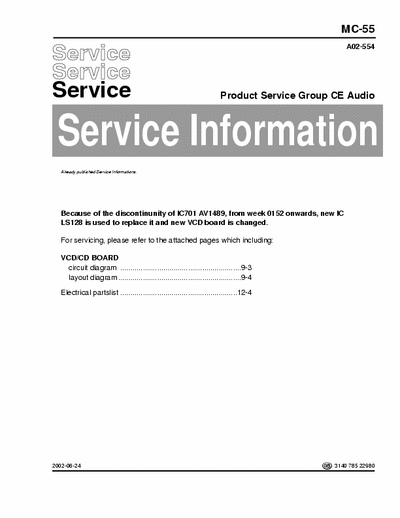Philips MC-55 Service Information Prod. Serv. Group CE Audio A02-554 (2002-06-24) - pag. 4